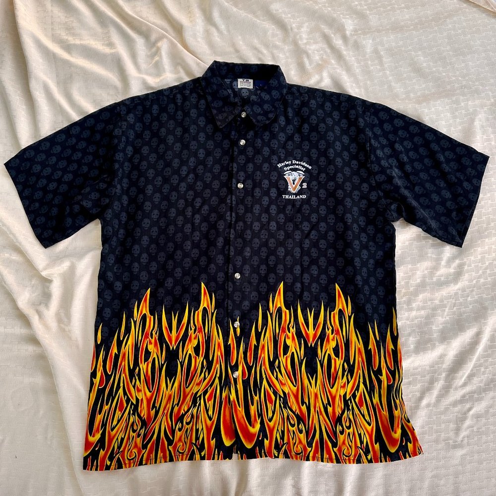 Vintage Flames Harley Davidson Button-Up T-Shirt L